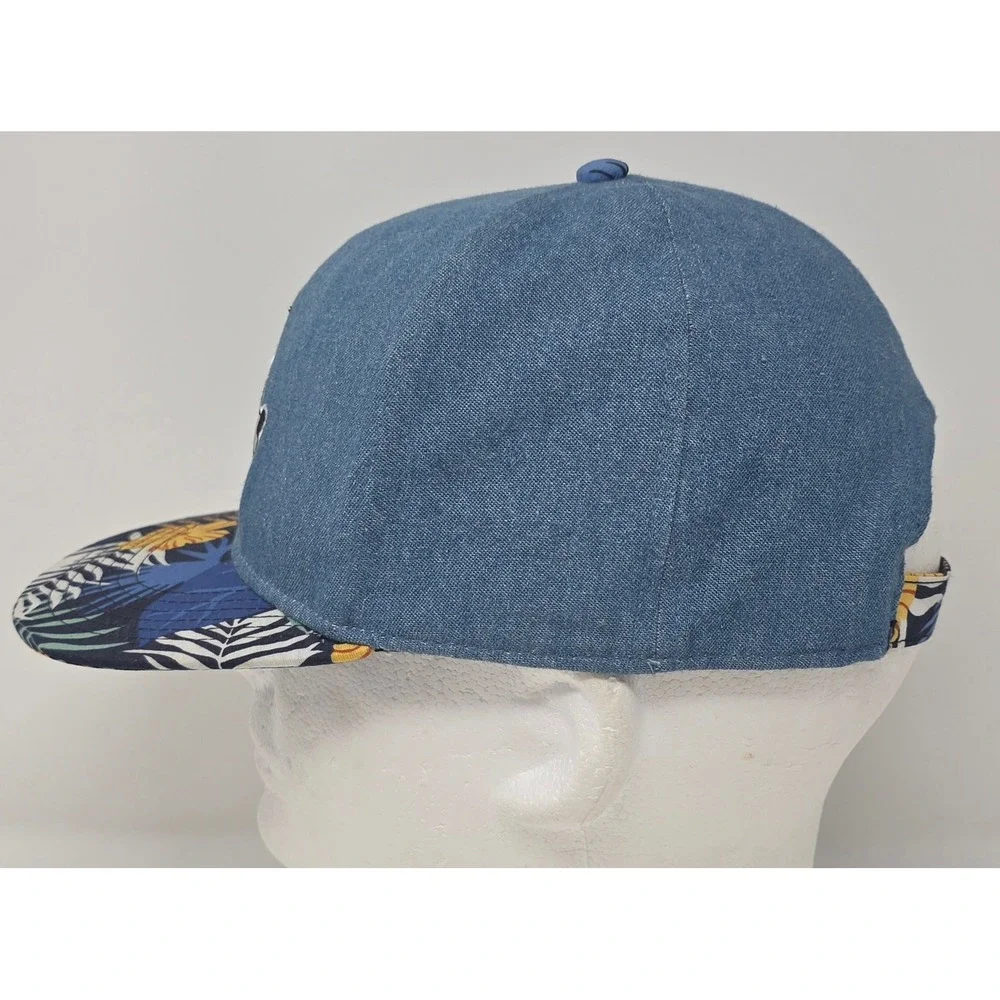 Disney Mickey Mouse Strapback Hat Youth Blue Denim Tropical Floral Brim Cap